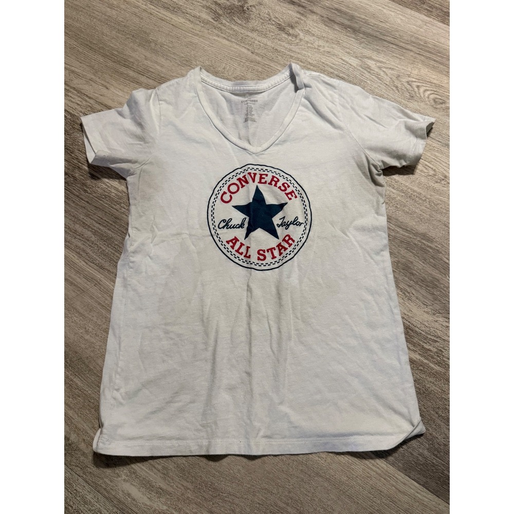 Converse All Star Chuck Taylor White V-Neck Graphic T-Shirt Women XS Classic Fit